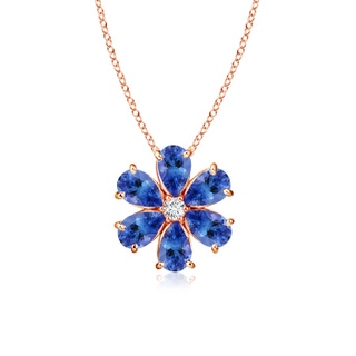 6x4mm AA Tanzanite Flower Clustre Pendant with Diamond in 9K Rose Gold