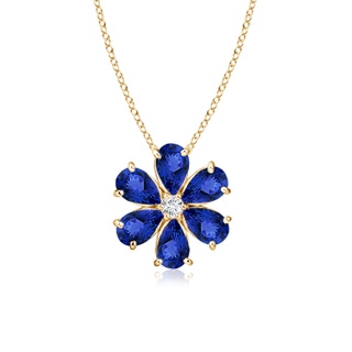 6x4mm AAA Tanzanite Flower Cluster Pendant with Diamond in Yellow Gold
