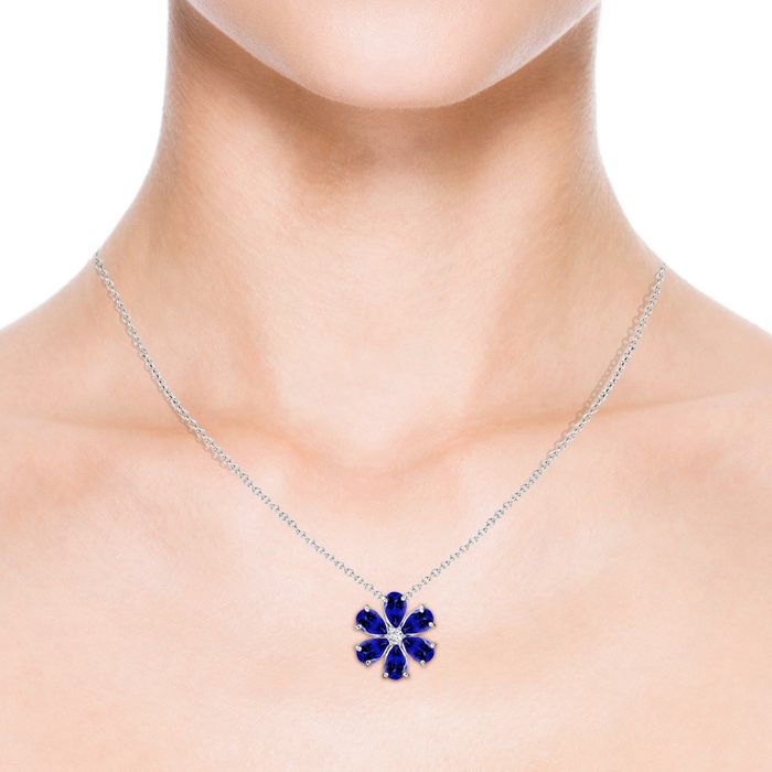 6x4mm AAAA Tanzanite Flower Cluster Pendant with Diamond in P950 Platinum product image