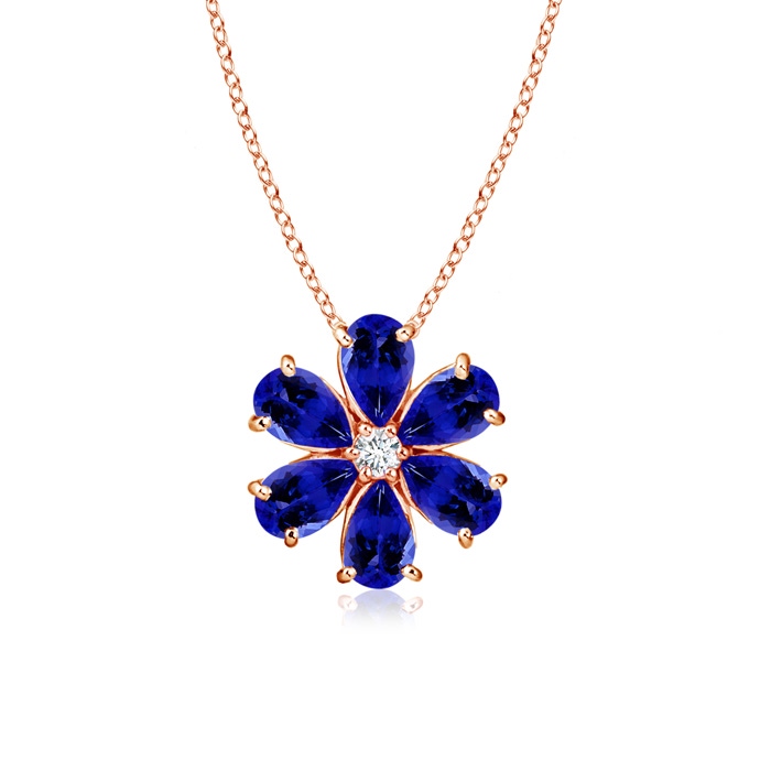 6x4mm AAAA Tanzanite Flower Cluster Pendant with Diamond in Rose Gold