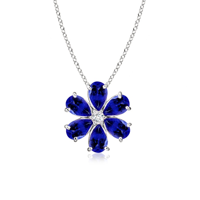 6x4mm AAAA Tanzanite Flower Clustre Pendant with Diamond in White Gold