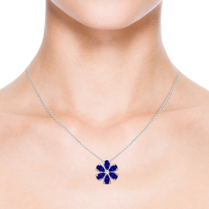 6x4mm AAAA Tanzanite Flower Cluster Pendant with Diamond in White Gold Product Image