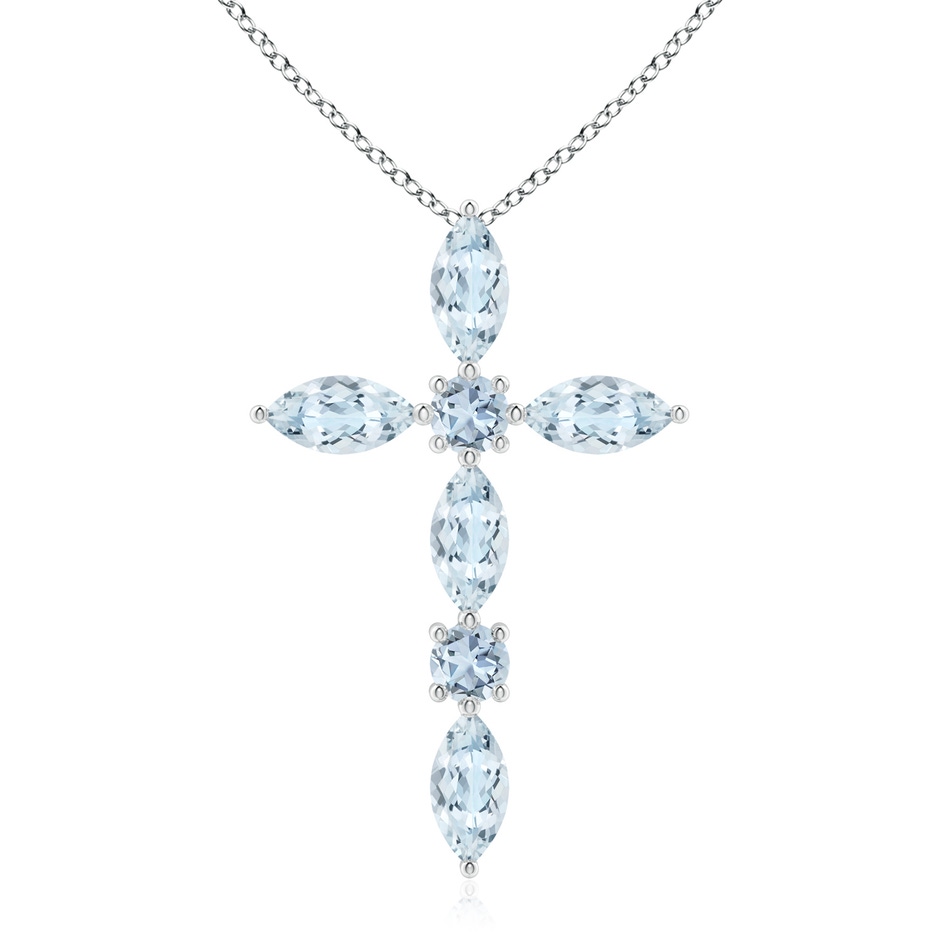 5x2.5mm A Marquise and Round Aquamarine Cross Pendant in White Gold 