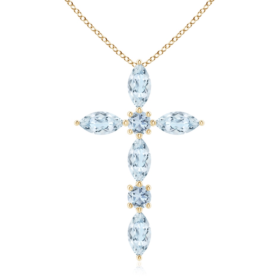 5x2.5mm A Marquise and Round Aquamarine Cross Pendant in Yellow Gold 