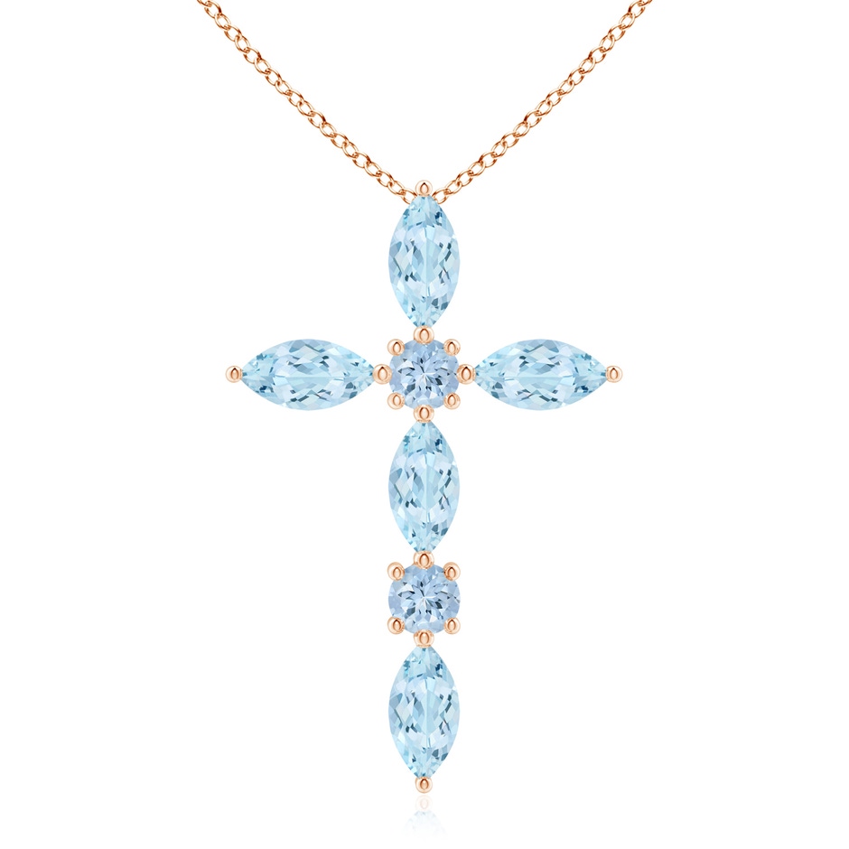 5x2.5mm AA Marquise and Round Aquamarine Cross Pendant in 9K Rose Gold 