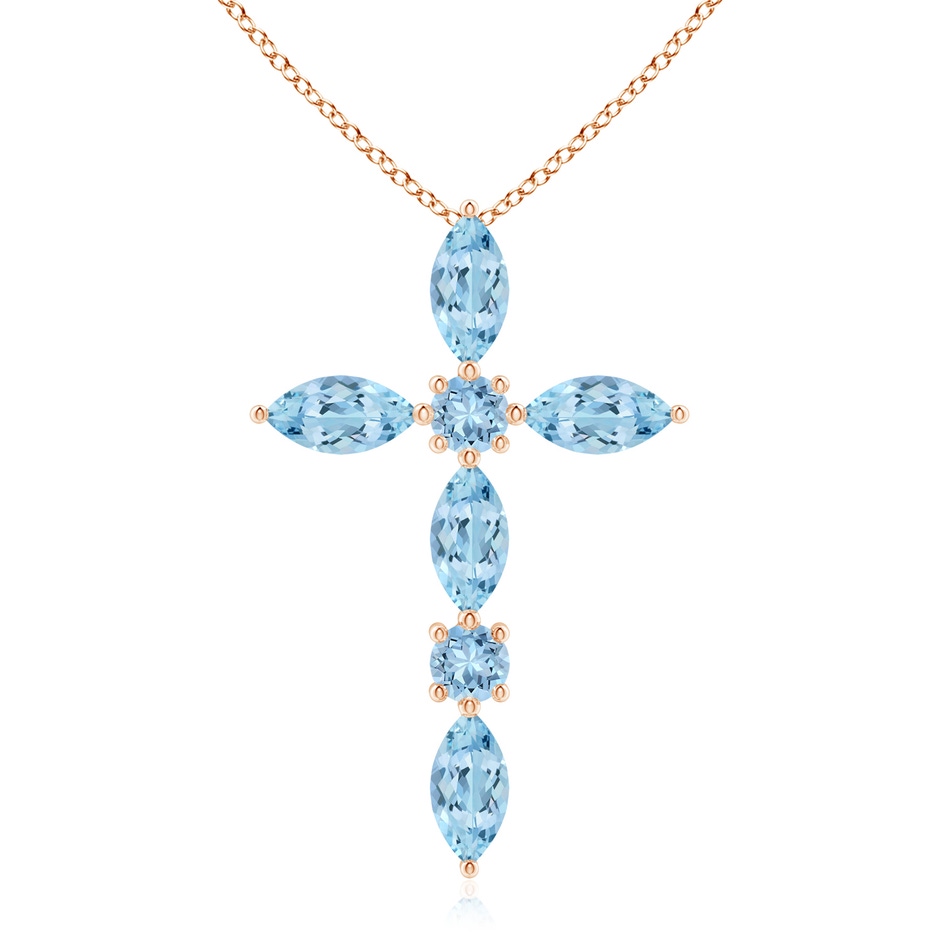 5x2.5mm AAA Marquise and Round Aquamarine Cross Pendant in 9K Rose Gold 