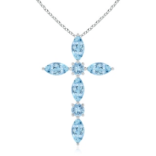 5x2.5mm AAA Marquise and Round Aquamarine Cross Pendant in White Gold