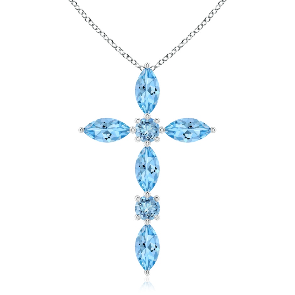 5x2.5mm AAAA Marquise and Round Aquamarine Cross Pendant in P950 Platinum 