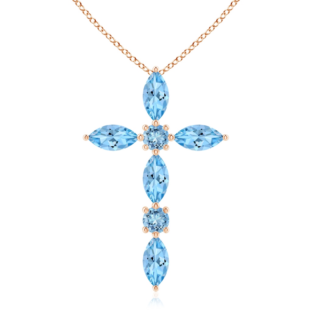 5x2.5mm AAAA Marquise and Round Aquamarine Cross Pendant in Rose Gold