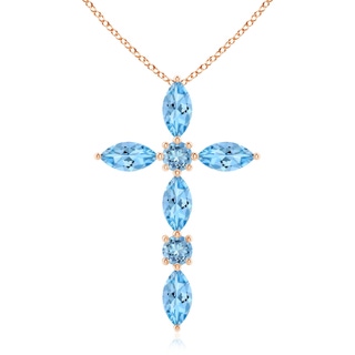 5x2.5mm AAAA Marquise and Round Aquamarine Cross Pendant in Rose Gold