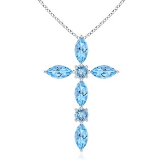 5x2.5mm AAAA Marquise and Round Aquamarine Cross Pendant in White Gold