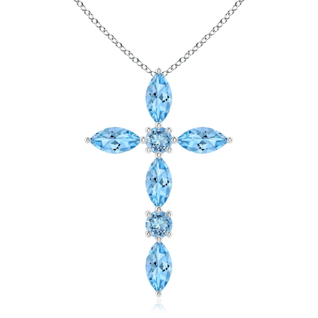 5x2.5mm AAAA Marquise and Round Aquamarine Cross Pendant in White Gold