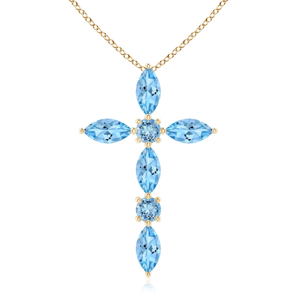 5x2.5mm AAAA Marquise and Round Aquamarine Cross Pendant in Yellow Gold