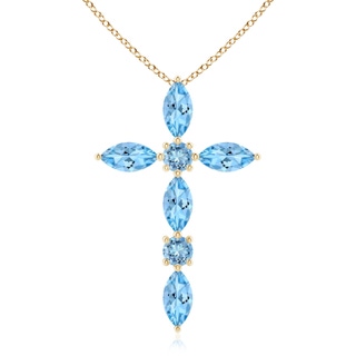 5x2.5mm AAAA Marquise and Round Aquamarine Cross Pendant in Yellow Gold