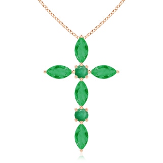 5x2.5mm A Marquise and Round Emerald Cross Pendant in Rose Gold
