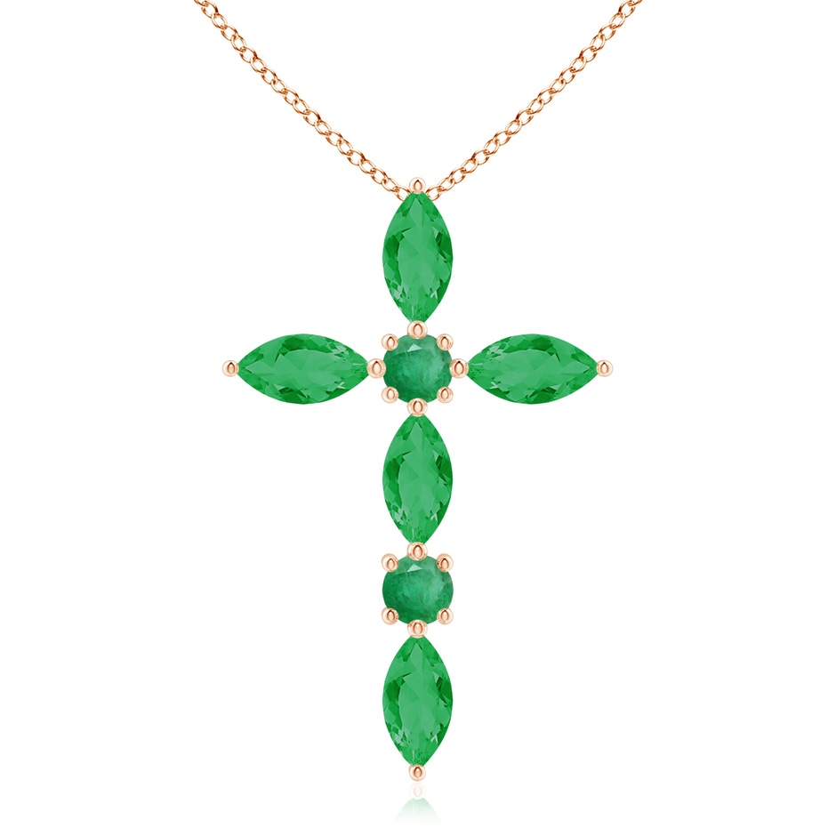 5x2.5mm A Marquise and Round Emerald Cross Pendant in Rose Gold 