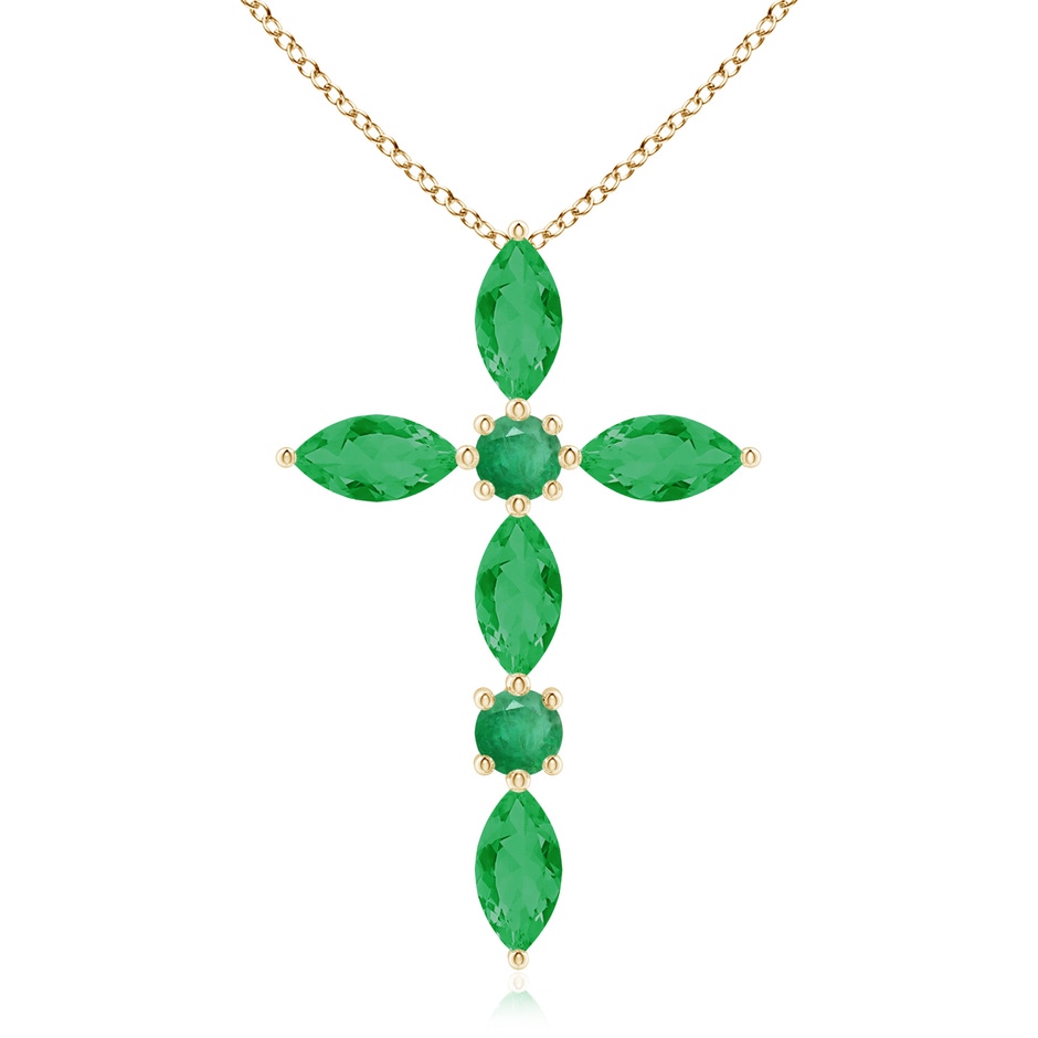 5x2.5mm A Marquise and Round Emerald Cross Pendant in Yellow Gold 