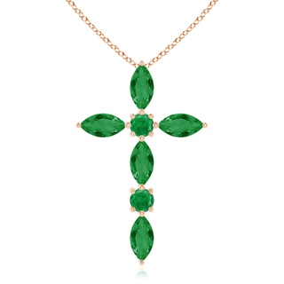 5x2.5mm AA Marquise and Round Emerald Cross Pendant in 10K Rose Gold