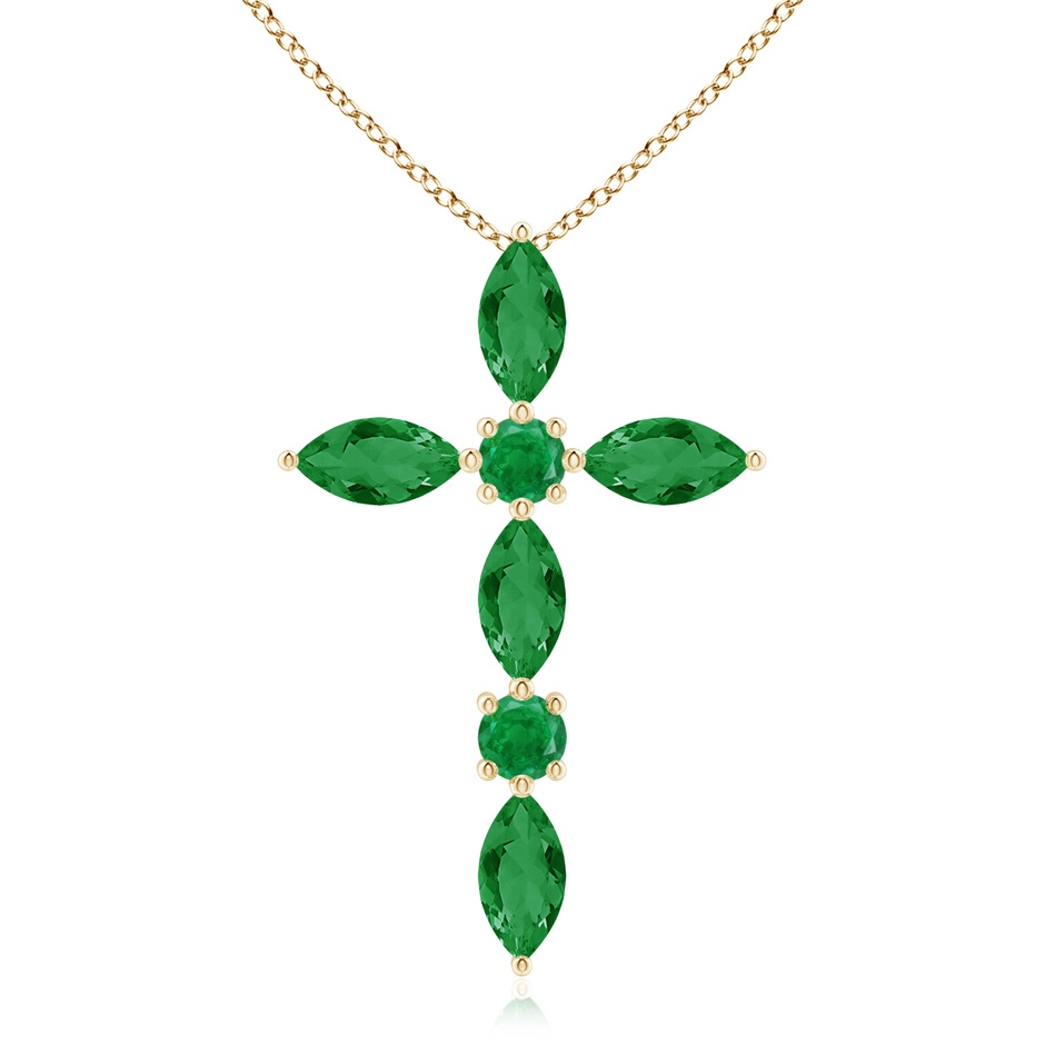 5x2.5mm AA Marquise and Round Emerald Cross Pendant in Yellow Gold 