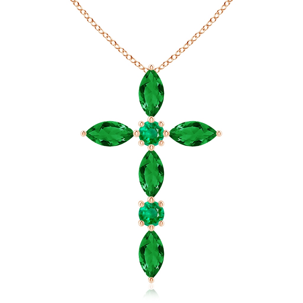 5x2.5mm AAA Marquise and Round Emerald Cross Pendant in 10K Rose Gold