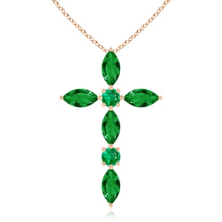 5x2.5mm AAA Marquise and Round Emerald Cross Pendant in 10K Rose Gold