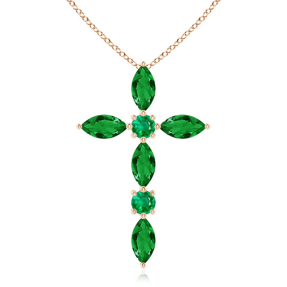 5x2.5mm AAA Marquise and Round Emerald Cross Pendant in 10K Rose Gold 