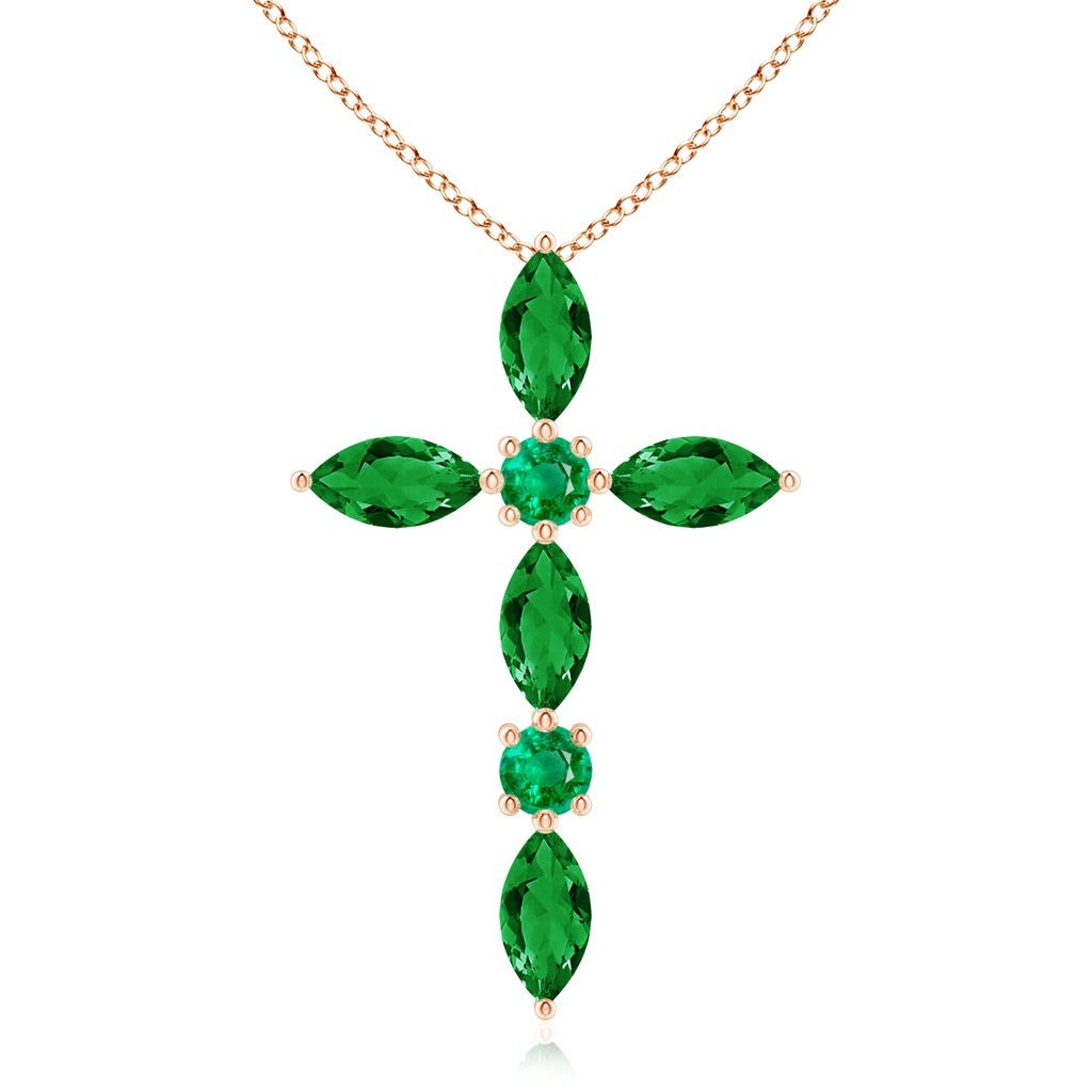 5x2.5mm AAA Marquise and Round Emerald Cross Pendant in Rose Gold