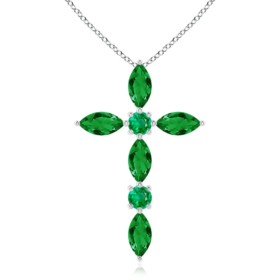 5x2.5mm AAA Marquise and Round Emerald Cross Pendant in White Gold 