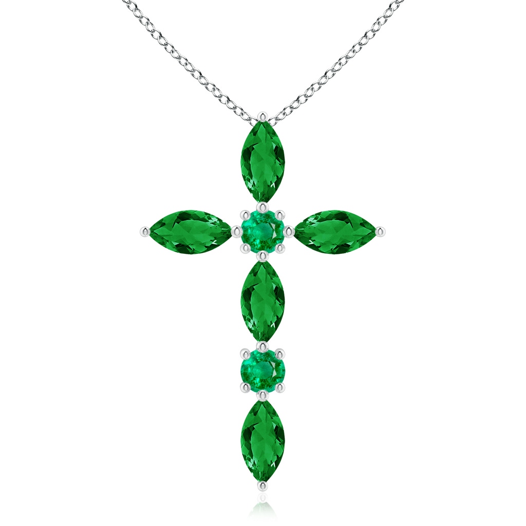 5x2.5mm AAA Marquise and Round Emerald Cross Pendant in White Gold