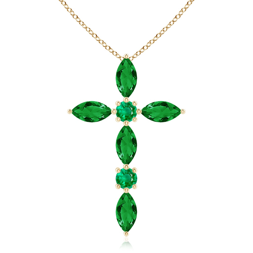 5x2.5mm AAA Marquise and Round Emerald Cross Pendant in Yellow Gold