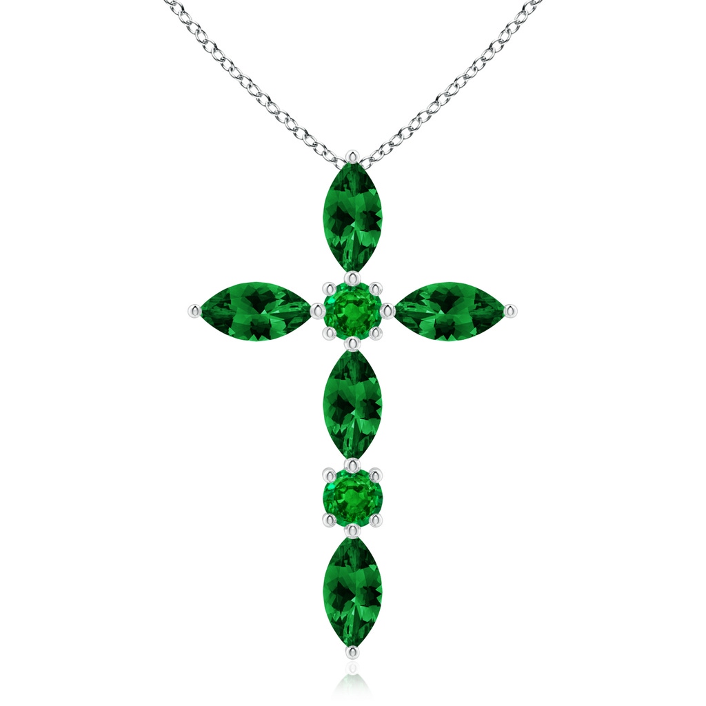 5x2.5mm AAAA Marquise and Round Emerald Cross Pendant in P950 Platinum