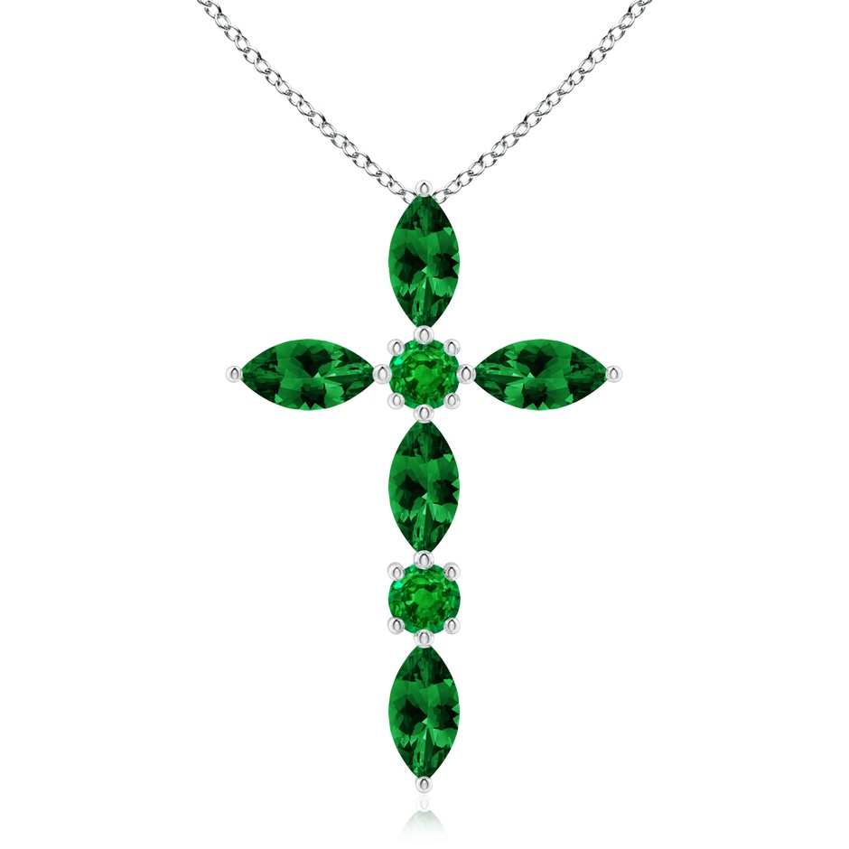 5x2.5mm AAAA Marquise and Round Emerald Cross Pendant in P950 Platinum 