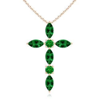 5x2.5mm AAAA Marquise and Round Emerald Cross Pendant in Rose Gold