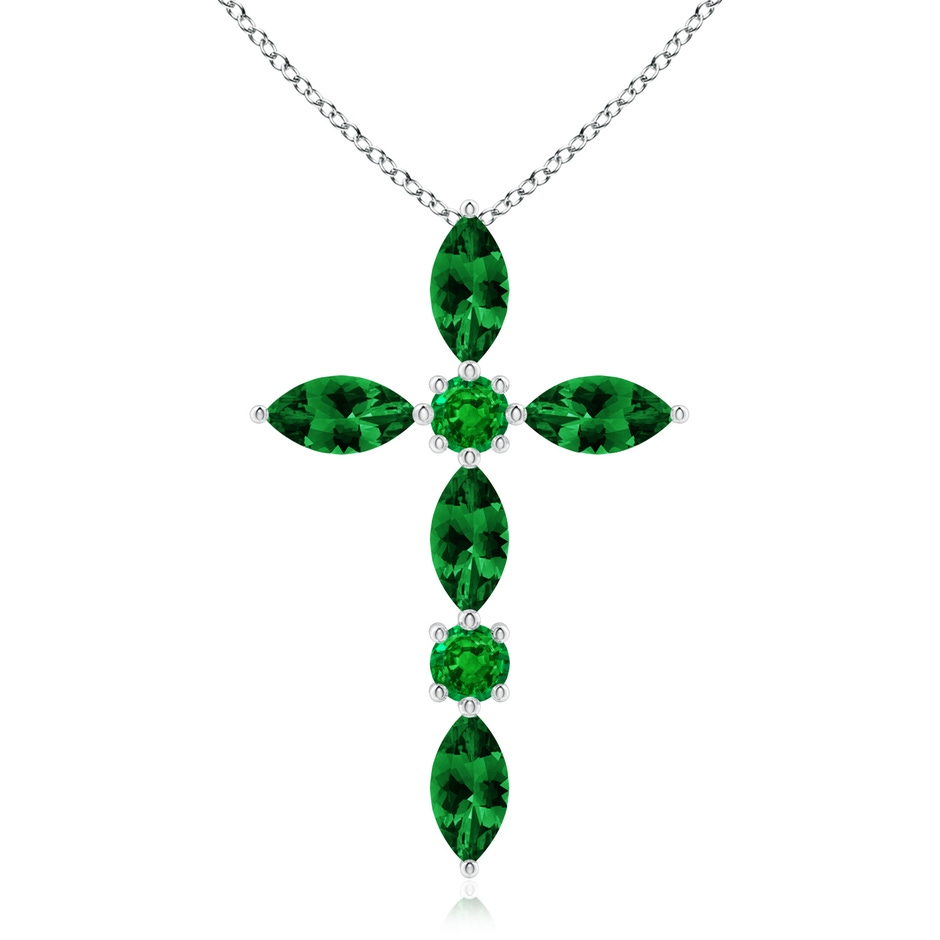 5x2.5mm AAAA Marquise and Round Emerald Cross Pendant in White Gold 