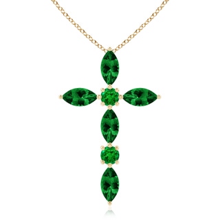 5x2.5mm AAAA Marquise and Round Emerald Cross Pendant in Yellow Gold