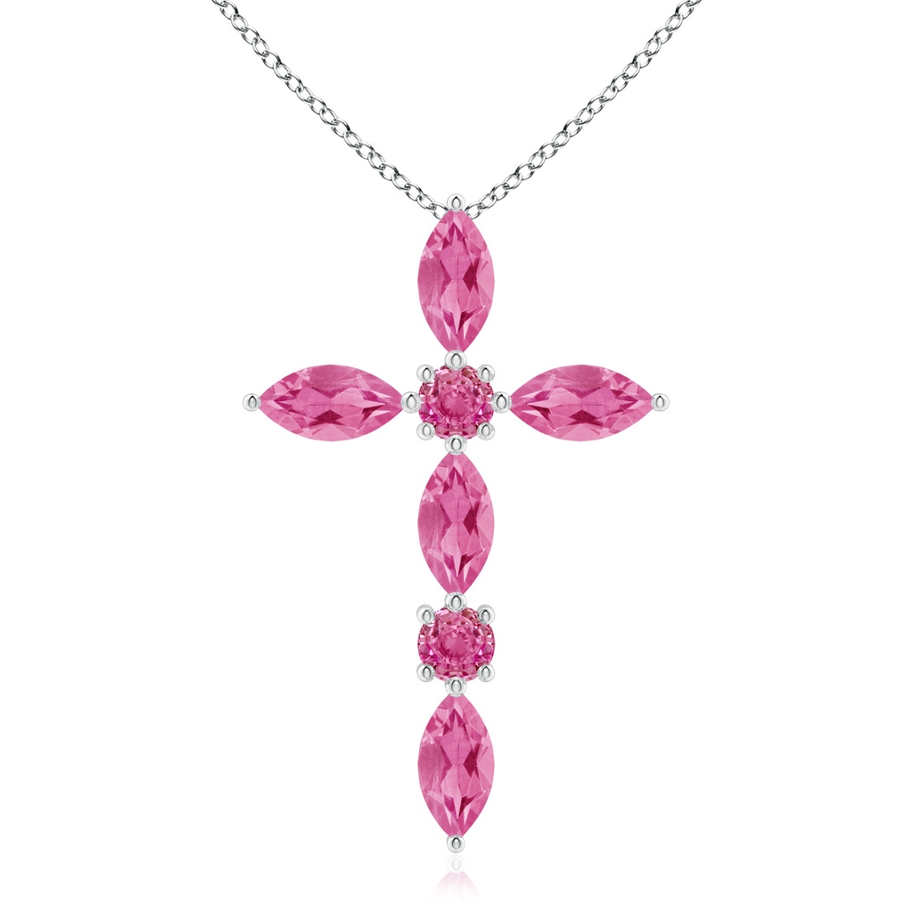 5x2.5mm AAA Marquise and Round Pink Sapphire Cross Pendant in White Gold