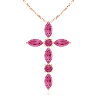 5x2.5mm AAAA Marquise and Round Pink Sapphire Cross Pendant in Rose Gold