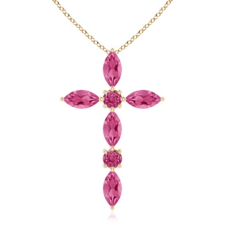 5x2.5mm AAAA Marquise and Round Pink Sapphire Cross Pendant in Yellow Gold