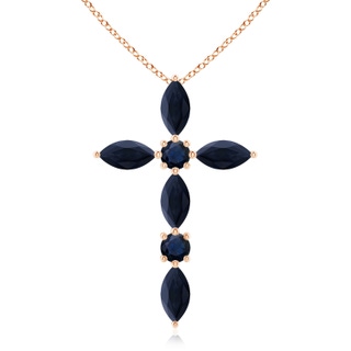5x2.5mm A Marquise and Round Blue Sapphire Cross Pendant in Rose Gold