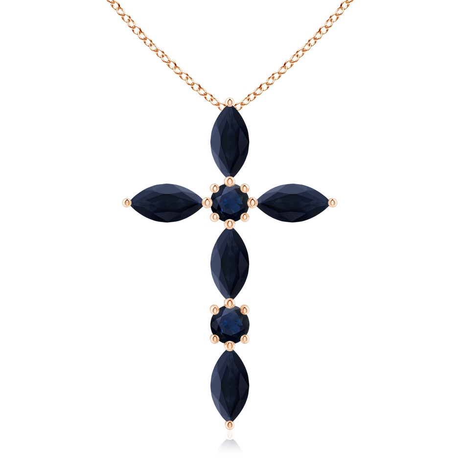 5x2.5mm A Marquise and Round Blue Sapphire Cross Pendant in Rose Gold 