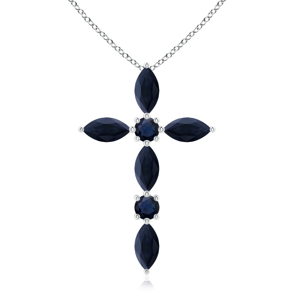 5x2.5mm A Marquise and Round Blue Sapphire Cross Pendant in White Gold 