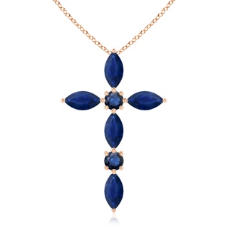 5x2.5mm AA Marquise and Round Blue Sapphire Cross Pendant in 9K Rose Gold