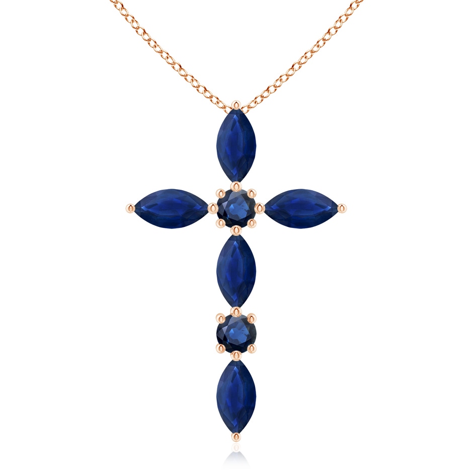 5x2.5mm AA Marquise and Round Blue Sapphire Cross Pendant in Rose Gold 