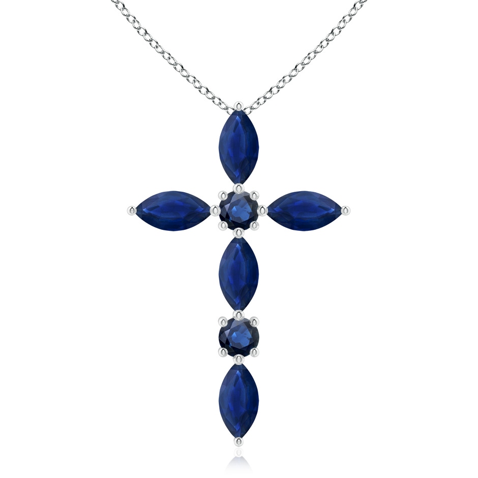 5x2.5mm AA Marquise and Round Blue Sapphire Cross Pendant in White Gold 