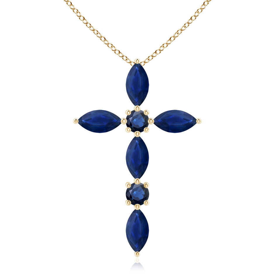 5x2.5mm AA Marquise and Round Blue Sapphire Cross Pendant in Yellow Gold 