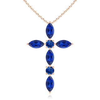 5x2.5mm AAA Marquise and Round Blue Sapphire Cross Pendant in Rose Gold