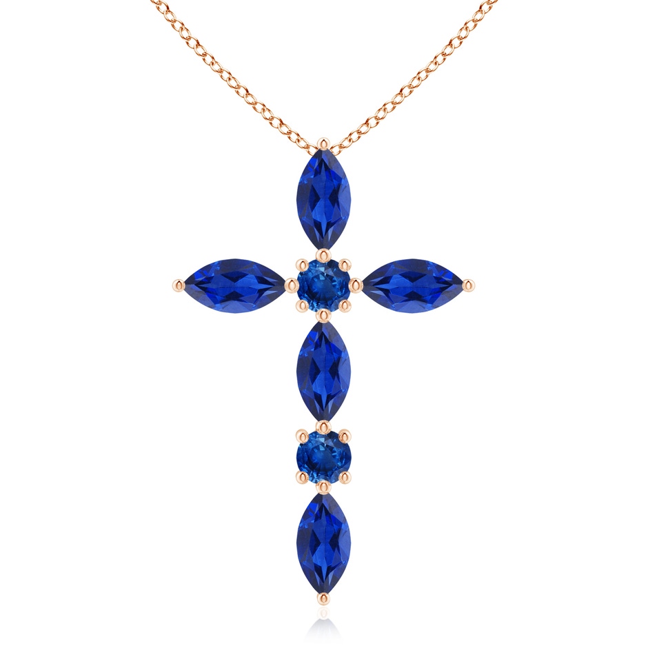 5x2.5mm AAA Marquise and Round Blue Sapphire Cross Pendant in Rose Gold 