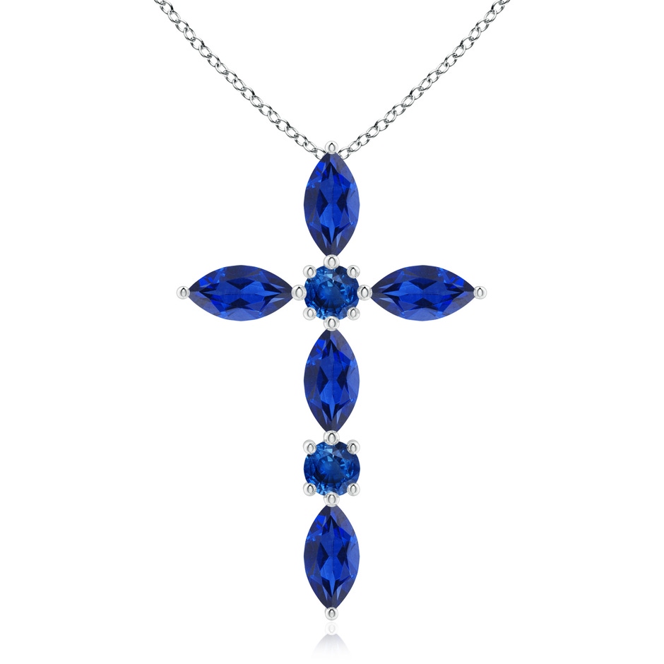 5x2.5mm AAA Marquise and Round Blue Sapphire Cross Pendant in White Gold 