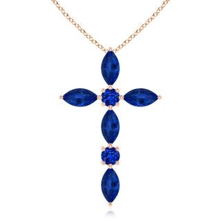 5x2.5mm AAAA Marquise and Round Blue Sapphire Cross Pendant in 9K Rose Gold