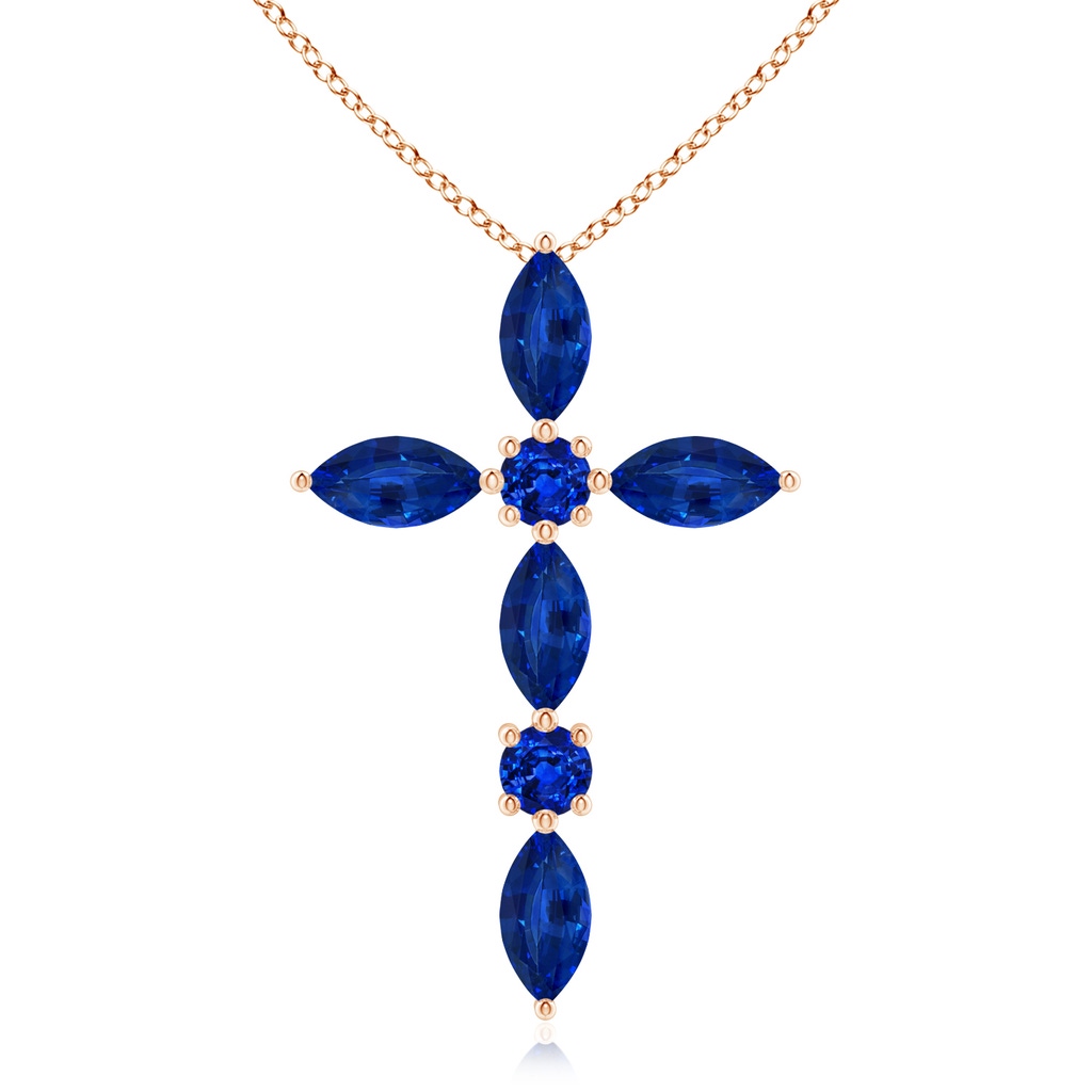 5x2.5mm AAAA Marquise and Round Blue Sapphire Cross Pendant in Rose Gold